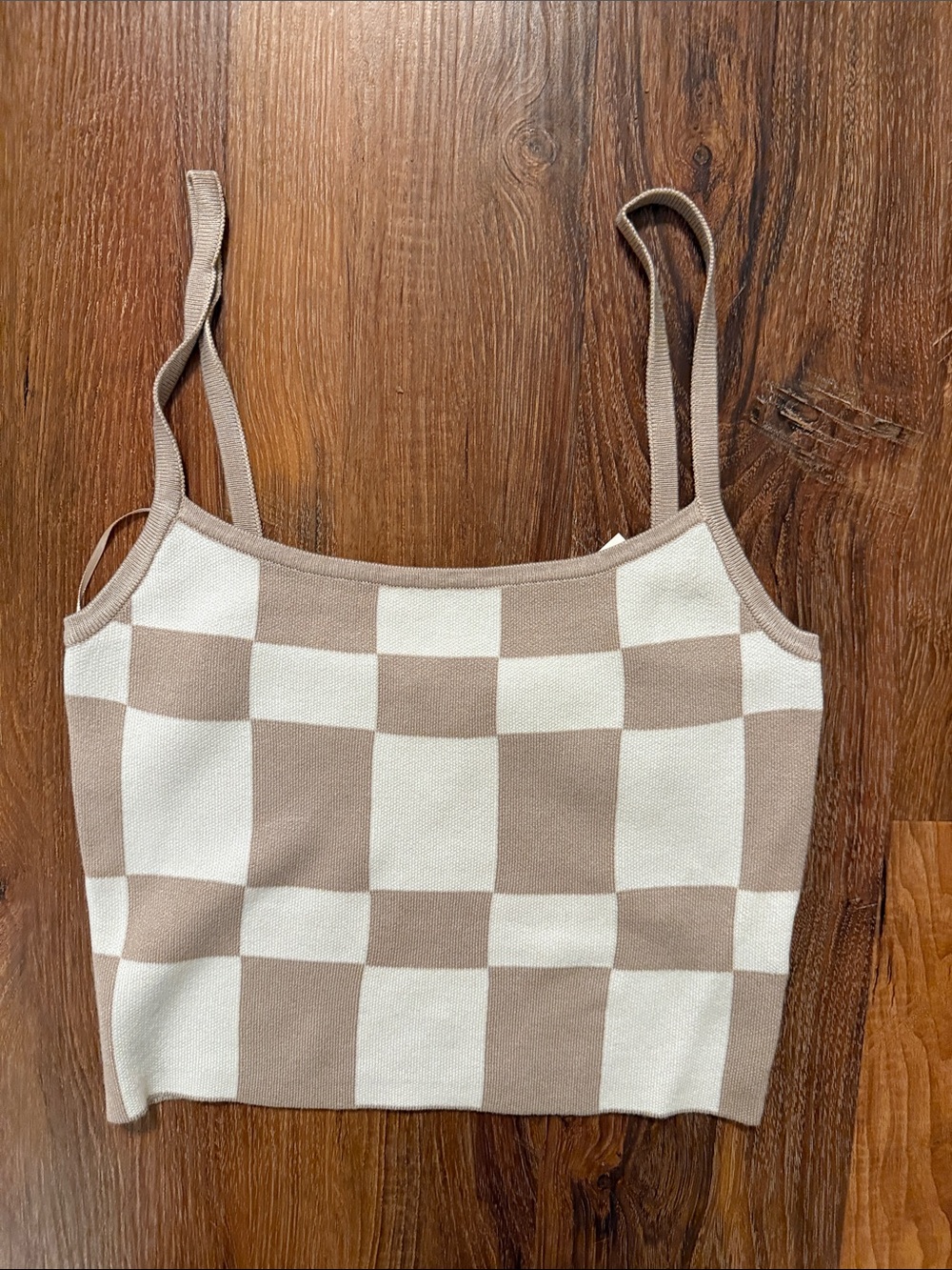 Papermoon Beige and Cream Checkerboard Knit Cami
